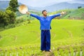 Farmers are happy in the rice fields. Farmers farming on rice terraces. Ban Pa Bong Piang, Thailand Royalty Free Stock Photo