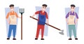 farmers, male rural characters. agricultural worker, handyman, collective farmer, villager. vector simple cartoon characters