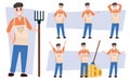 farmers, male rural characters in different poses. agricultural worker, handyman, collective farmer, villager. vector simple