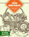 Hand drawn fresh vegetables in wicker basket. Template for your design works. Royalty Free Stock Photo