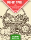 Hand drawn fresh vegetables in wicker basket. Template for your design works. Royalty Free Stock Photo