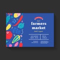 Farmers market banner, graphic template for local farmer organic food festival or fair, hand drawn illustration of