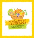 Farmers Market Creative Organic Local Food Vector Concept. Fresh Vegetables Basket Royalty Free Stock Photo