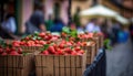 Farmers Market Delight: Ripe Strawberries in Boxes - Generative AI