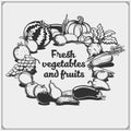 Farmers market emblem. Organic vegetarian food. Fruits and vegetables.