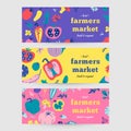 Farmers market flyer collection, web banner layout with hand drawn vector illustrations with vegetables