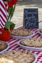 FRESH BAKED APPLE PIES FOR SALE AT A FARMERS MARKET