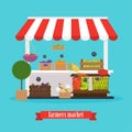 Farmers market. Local market Fruit and vegetables. Flat design m Royalty Free Stock Photo