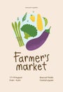 Farmers market poster design. Fresh local vegetables in trendy flyer for food festival.