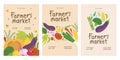 Farmers market poster design set. Fresh local vegetables in trendy flyers for food festival.