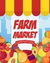 Farmers market poster template with eco organic fruits. Vector illustration. Fresh fruity farm marketplace banner design Royalty Free Stock Photo