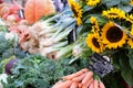 Farmers market Provence France vegetables and sunflowers. Royalty Free Stock Photo