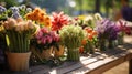 Farmers market stall featuring fresh cut flowers Royalty Free Stock Photo