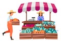 Farmers market stall flat vector illustration Royalty Free Stock Photo