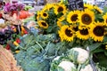 Farmers market stall provence France vegetables sunflow Royalty Free Stock Photo