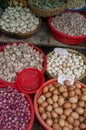 Farmers market stall selling fresh eggs and garlic Royalty Free Stock Photo