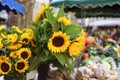 Farmers market stall sunflowers Royalty Free Stock Photo