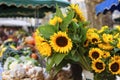 Farmers market stall France sunflowers Royalty Free Stock Photo