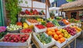 A farmers market with vegetables and fruits