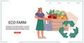 Farmers market website banner with shopper buying fresh local vegetables.