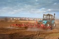 Farmers prepare the plowded land, sowing time Royalty Free Stock Photo