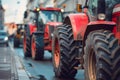 Farmers protest in city against tax increases and benefit cuts with tractors. Concept Protest,