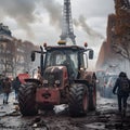 Farmers protest with tractors on the streets of cities in France