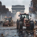 Farmers protest with tractors on the streets of cities in France