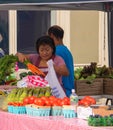 Farmers selling their fruits and vegetables at the farmer`s market in this small New Jersey town on this date Royalty Free Stock Photo