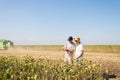 Farmers in soybean fields