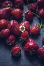 Farmers strawberry harvest. Organic fruit produce, non gmo. Very sweet red strawberry