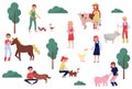 Farmers taking care of animals on farm, farming and agriculture vector Illustration on a white background Royalty Free Stock Photo