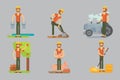 Farmers using agricultural tools. Set farmer vector illustration