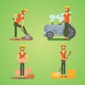 Farmers using agricultural tools. Set farmer vector illustration