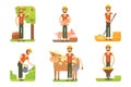 Farmers using agricultural tools. Set farmer vector illustration