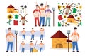 Farmers, Village Farm Collection, backgrounds. farmers, male rural characters in different poses. agricultural worker