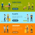 Farmers Work 3d Banner Horizontal Set Isometric View. Vector