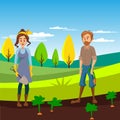 Farmers working in the field, gardeners harvesting crop, agriculture farming concept vector Illustration