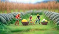 Farmers working on field in rural landscape - miniature figure, agriculture concept,ai generated