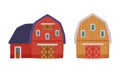 Farmhouse and barn. Traditional agricultural rural buildings cartoon vector illustration