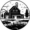 Farmhouse - black and white icon - vector illustration