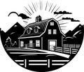 Farmhouse - black and white vector illustration