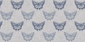 Farmhouse blue butterfly seamless border. Rustic French wildlife for ecological beautiful edging. Repeat decorative