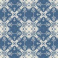 Farmhouse blue snow flake pattern background. Frosty batik damask french effect seamless backdrop. Festive cold holiday