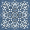 Farmhouse blue snow flake pattern background. Frosty batik french effect seamless backdrop. Festive cold holiday season