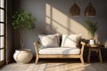 Farmhouse Coziness Rustic Snuggle Chair, Loveseat, Potted Green Branch, Side Table, and Framed