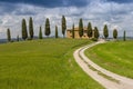 Farmhouse with cypress trees, near Pienza, Orcia Valley Val dOrcia, Siena region, Tuscany, Italy Royalty Free Stock Photo