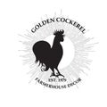 Farmhouse Decor Premade Logo Design. Golden Cockerel. Black and white colors. Isolated background. Hand-drawn Stamp