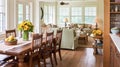 Farmhouse dining room decor, interior design and living room, table with chairs, furniture and home decor, English country cottage Royalty Free Stock Photo