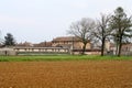 Farmhouse farm panorama landscape Po Valley vision fields agriculture crops Italy Italian Royalty Free Stock Photo